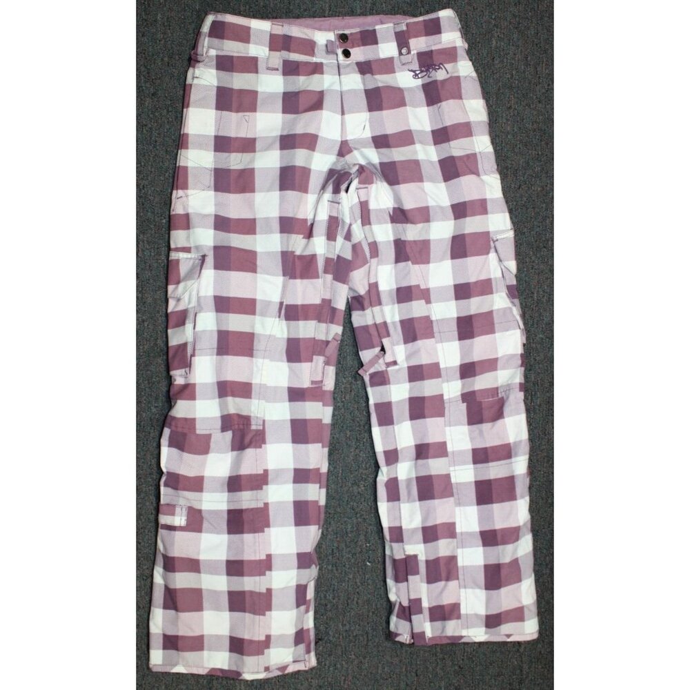 Women Burton DRY RIDE Winter Ski Snow Pants Sz: 30 Purple White Checkered Plaids